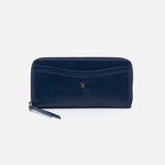 Max Large Zip Around Continental Wallet in Polished Leather - Denim