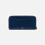 Max Large Zip Around Continental Wallet in Polished Leather - Denim