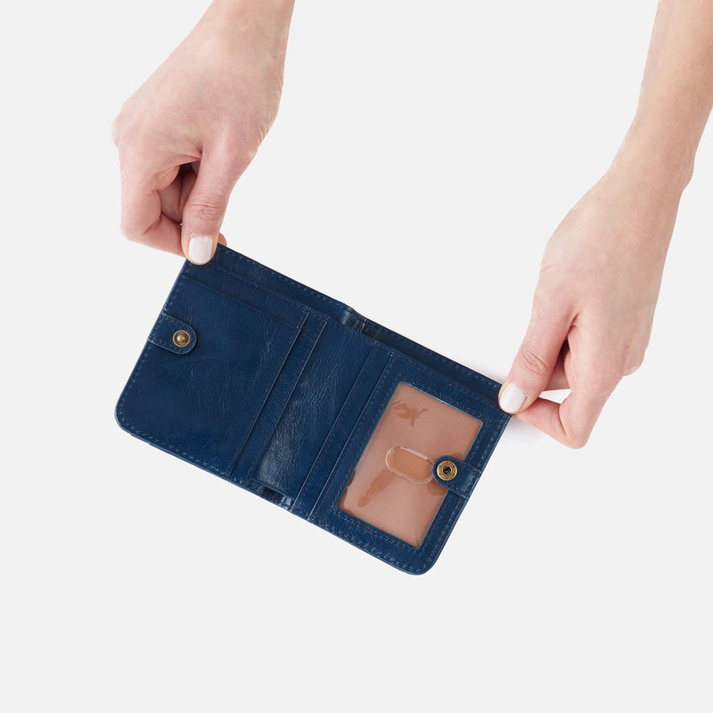 Max Mini Bifold Compact Wallet in Polished Leather - Denim