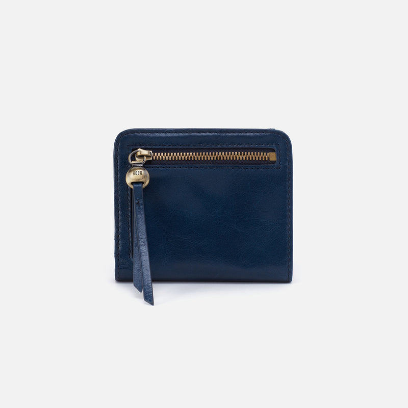 Max Mini Bifold Compact Wallet in Polished Leather - Denim
