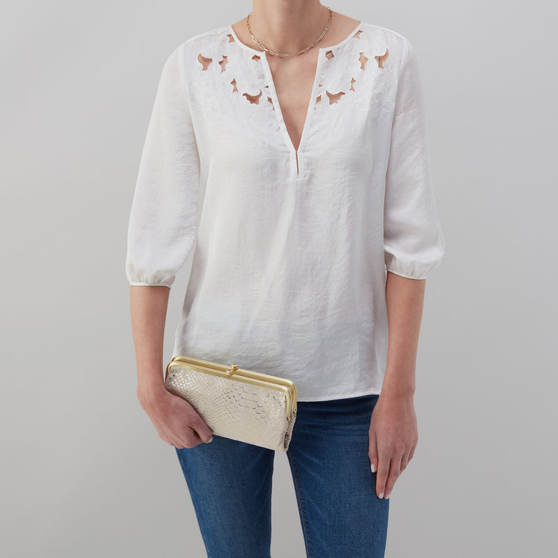 Lauren Clutch-Wallet in Printed Leather - Gold Filigree Exotic