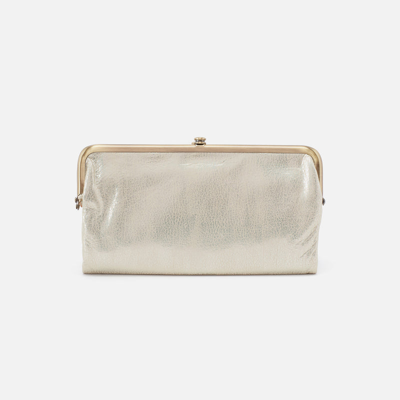 Lauren Clutch-Wallet in Metallic Leather - Pearled Silver