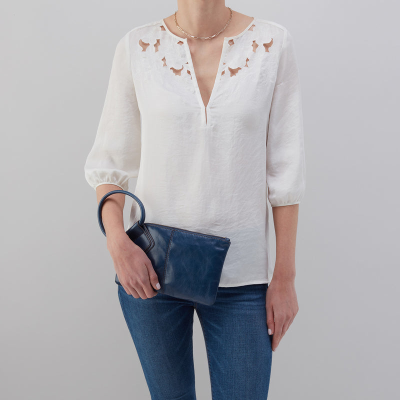 Sable Wristlet in Polished Leather - Denim