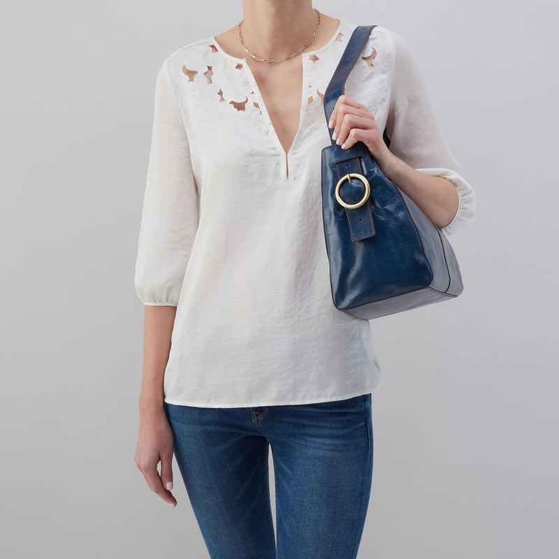 Render Shoulder Bag in Polished Leather - Denim
