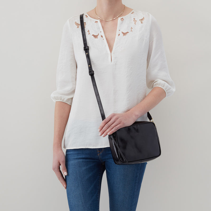 Renny Crossbody in Polished Leather - Black