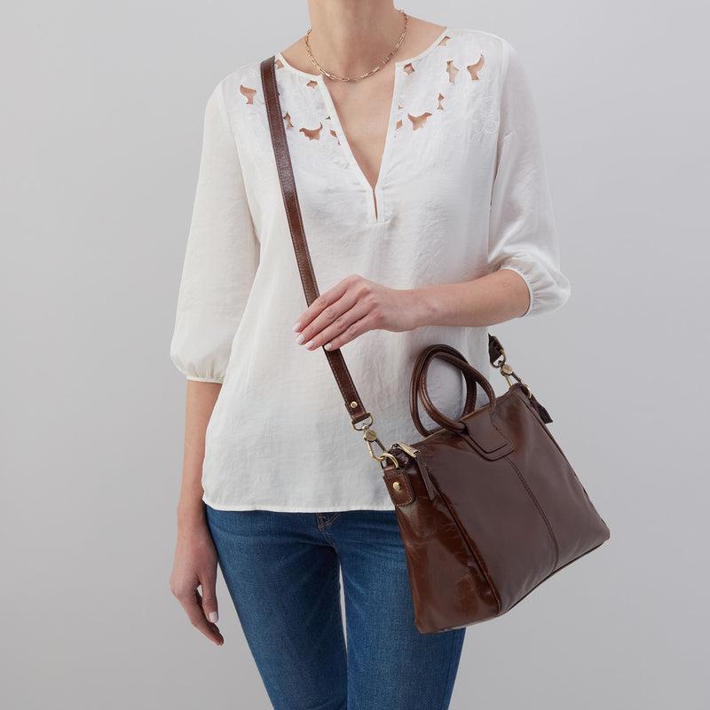 Sheila Medium Satchel in Polished Leather - Mocha