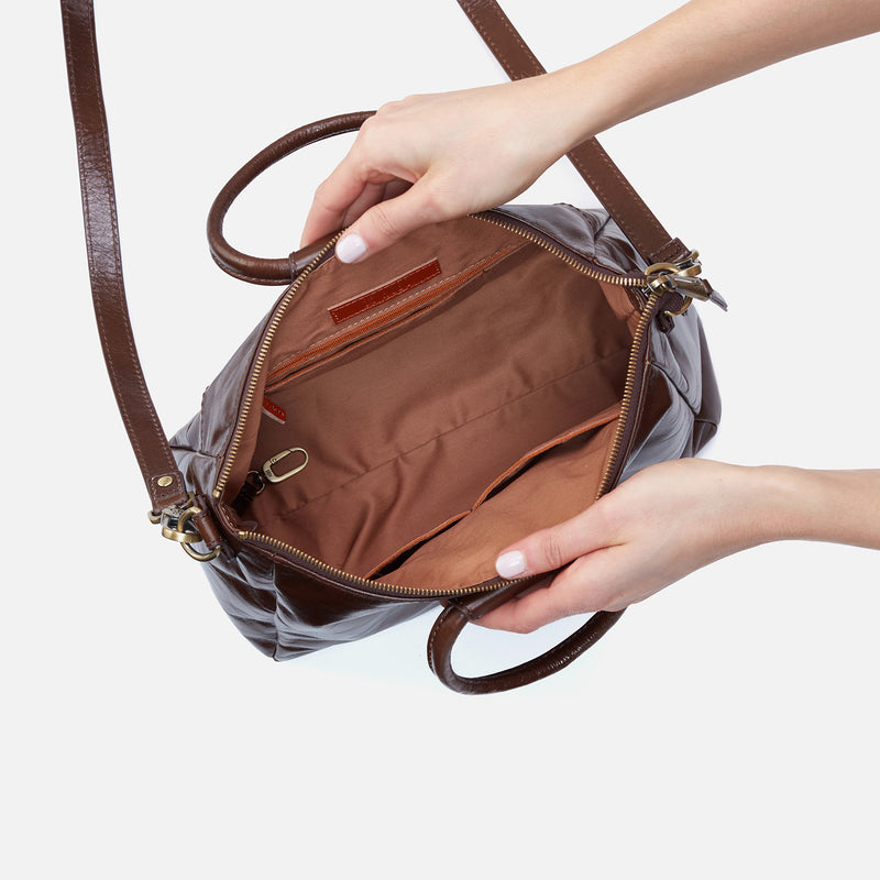 Sheila Medium Satchel in Polished Leather - Mocha