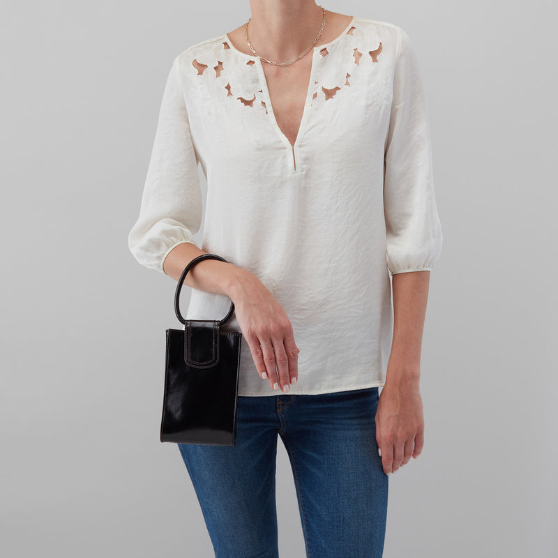 Sheila Phone Crossbody in Polished Leather - Black