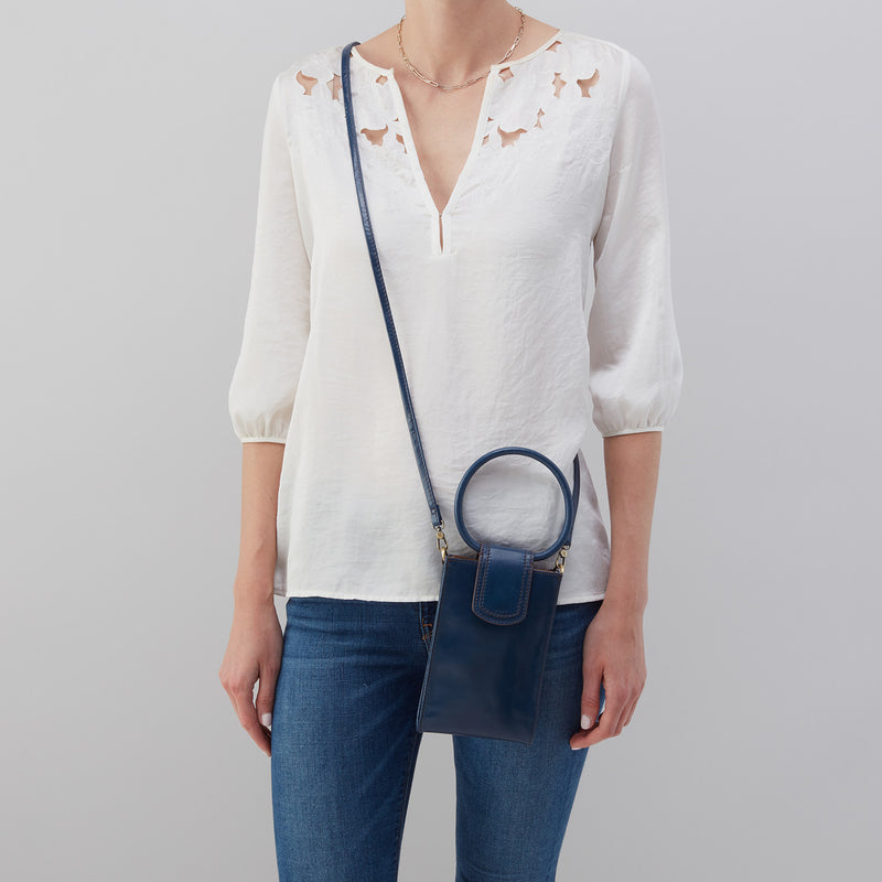 Sheila Phone Crossbody in Polished Leather - Denim