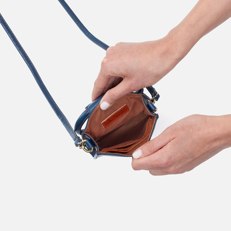 Sheila Phone Crossbody in Polished Leather - Denim