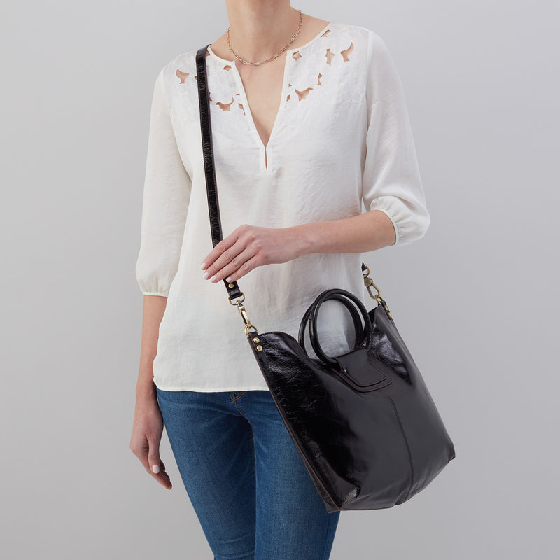 Sheila Tote in Polished Leather - Black