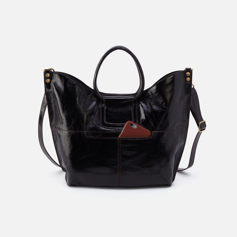 Sheila Tote in Polished Leather - Black