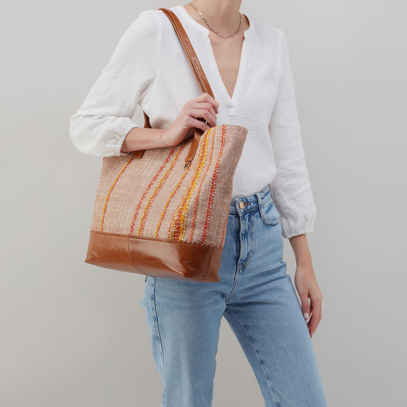 Hobo Shopper Tote in Linen Canvas - Artisan Stripe