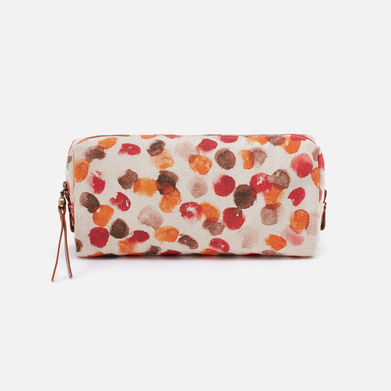 East-West Cosmetic Pouch in Linen Canvas - Dots Print