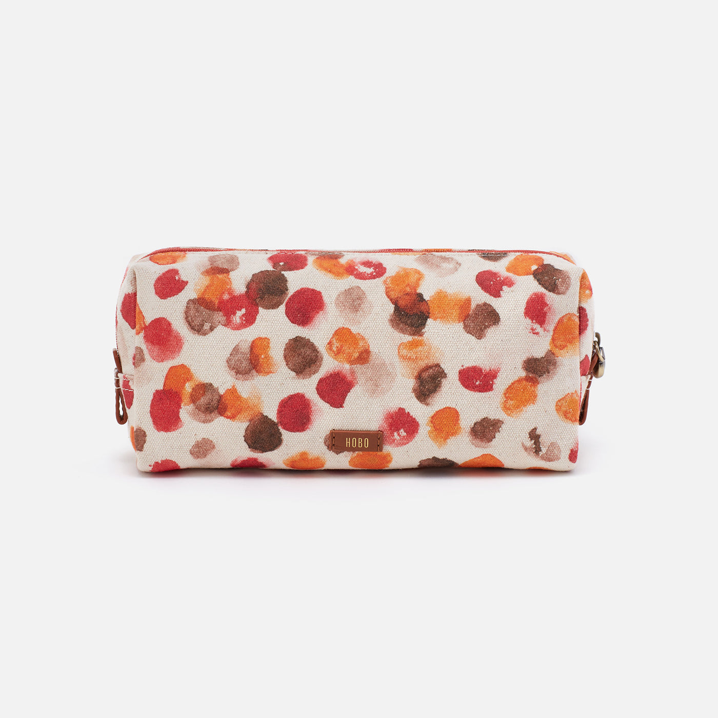 East-West Cosmetic Pouch in Linen Canvas - Dots Print