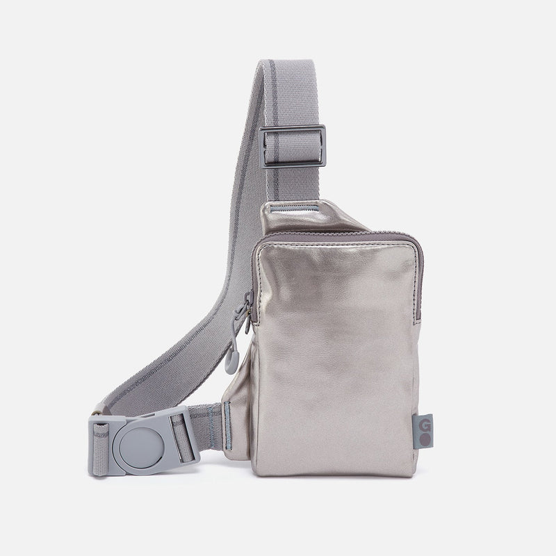 DIALED IN Phone Bag in EverShine nylon - Quicksilver Metallic