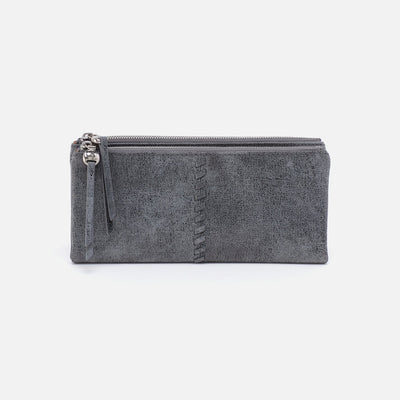 Keen Large Zip Top Continental Wallet in Buffed Leather - Grey