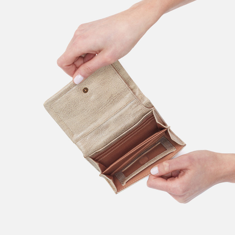 Lumen Medium Bifold Compact Wallet in Metallic Leather - Gold