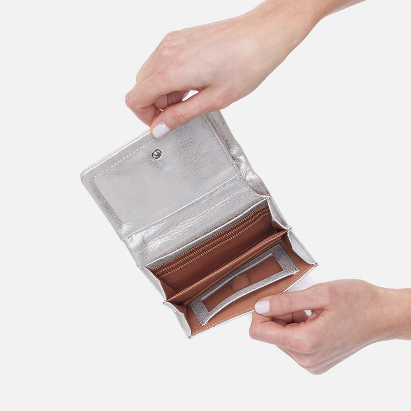 Lumen Medium Bifold Compact Wallet in Metallic Leather - Silver