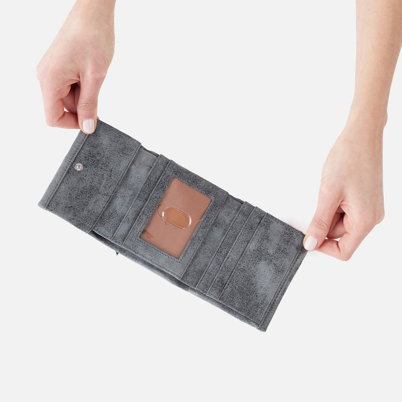 Keen Mini Trifold Compact Wallet in Buffed Leather - Grey