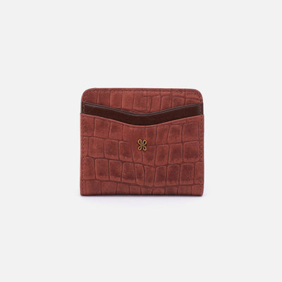 Max Mini Bifold Compact Wallet in Croco Embossed Leather - Brandy