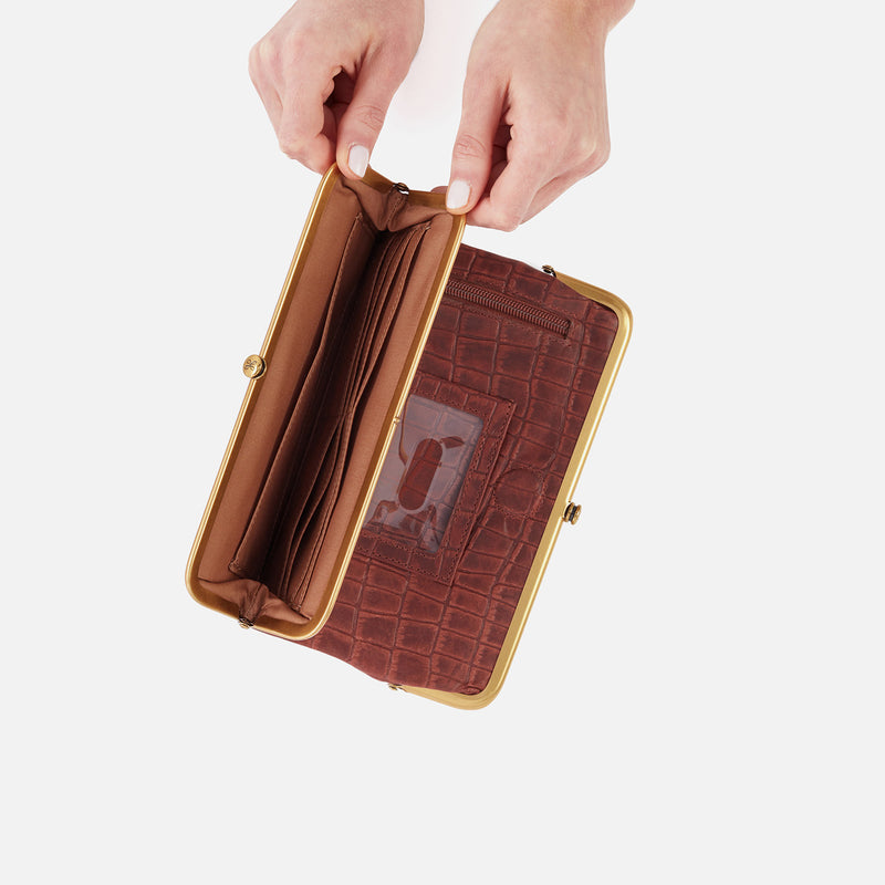 Lauren Clutch-Wallet in Croco Embossed Leather - Brandy