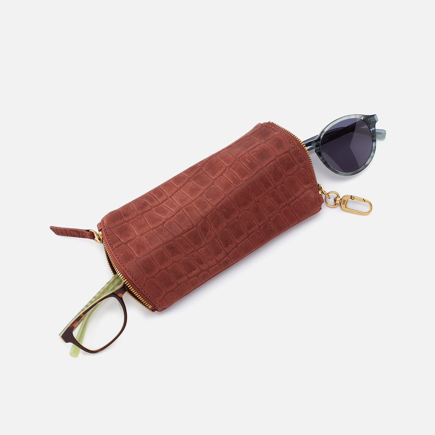 Spark Double Eyeglass Case In Croco Embossed Leather