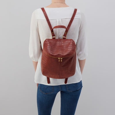 River Backpack In Croco Embossed Leather