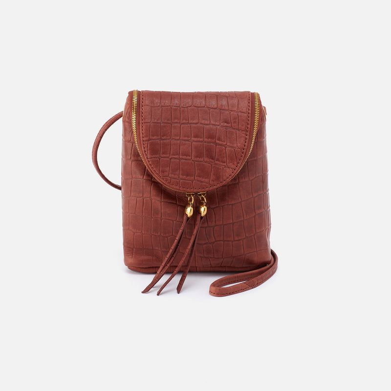 Fern Crossbody in Croco Embossed Leather - Brandy