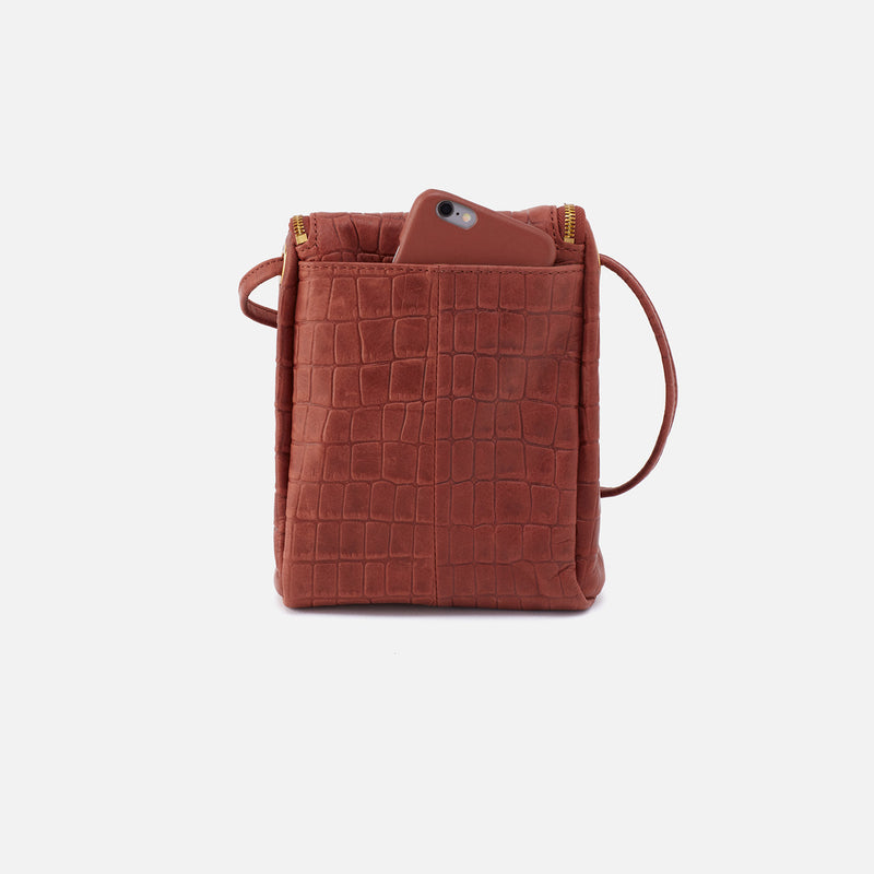 Fern Crossbody in Croco Embossed Leather - Brandy
