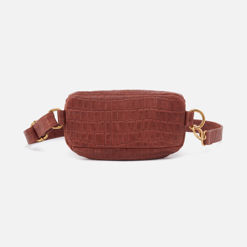 Fern Belt Bag in Croco Embossed Leather - Brandy
