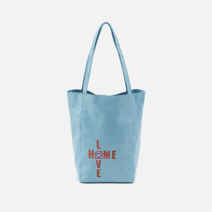 The Giving Tote Mini Tote in Polished Leather - Blue Mist
