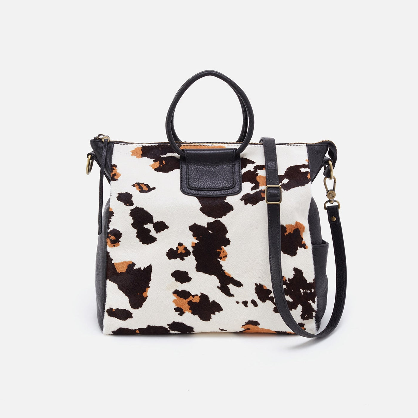 Sheila Large Satchel in Hair-On Leather - Cow Print Black and Brown