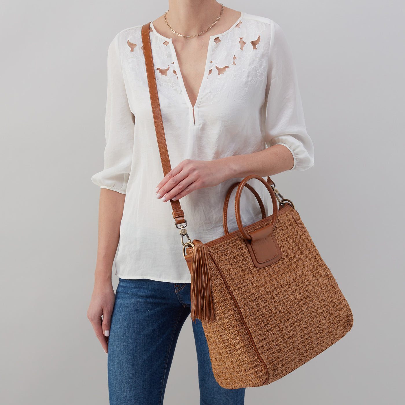 Sheila Large Satchel In Raffia With Leather Trim