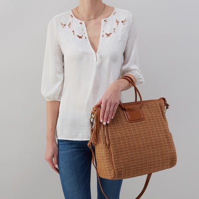 Sheila Large Satchel In Raffia With Leather Trim