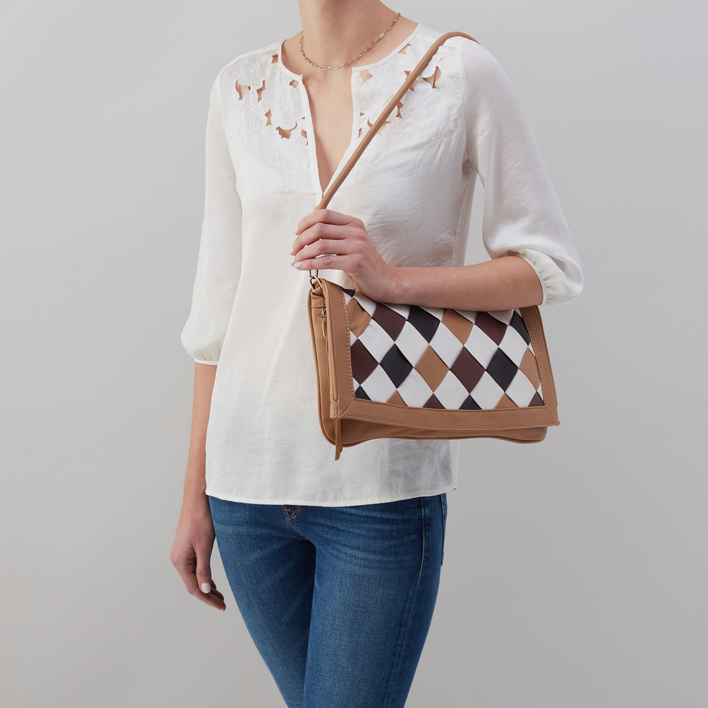 Farah Shoulder Bag in Soft Leather - Checkerboard Multi
