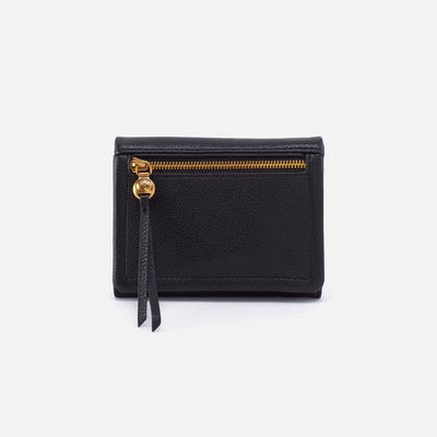 Lumen Medium Bifold Compact Wallet in Pebble Leather - Black