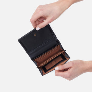 Lumen Medium Bifold Compact Wallet in Pebble Leather - Black