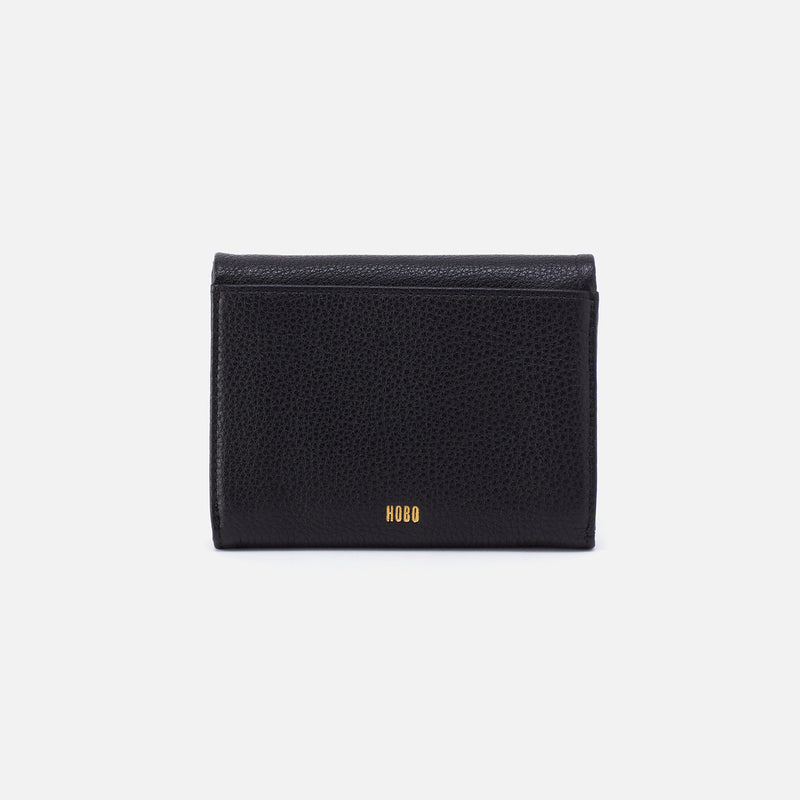 Lumen Medium Bifold Compact Wallet in Pebble Leather - Black