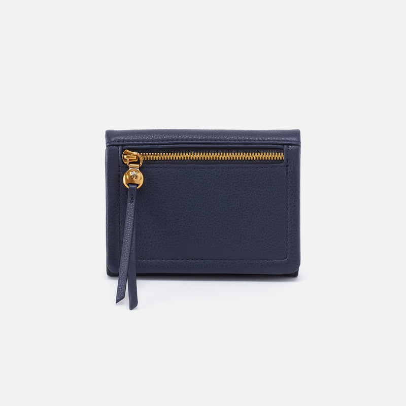 Lumen Medium Bifold Compact Wallet in Pebble Leather - Sapphire
