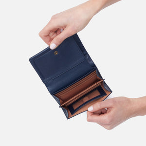 Lumen Medium Bifold Compact Wallet in Pebble Leather - Sapphire