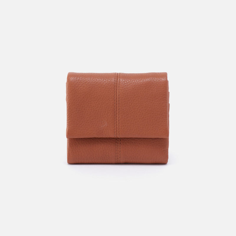Keen Mini Trifold Compact Wallet in Pebbled Leather - Cashew