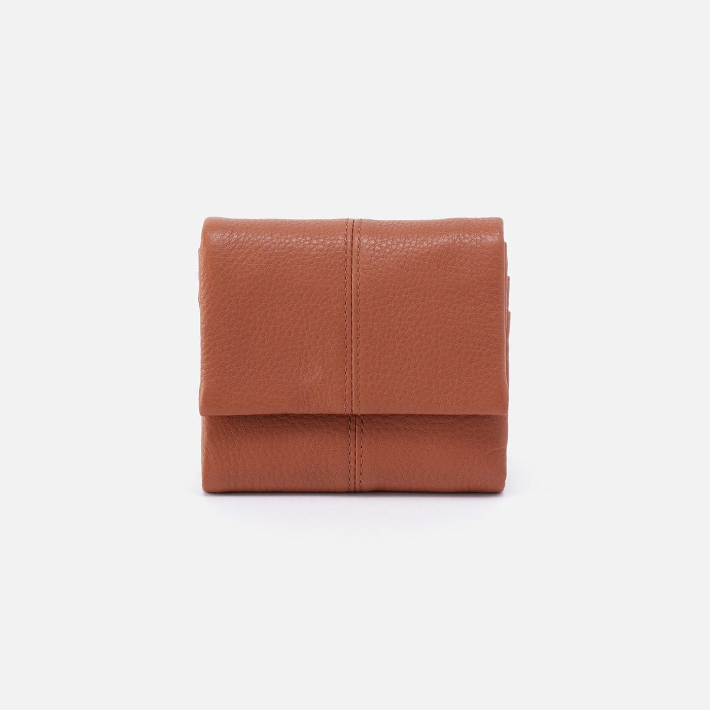 Keen Mini Trifold Compact Wallet in Pebbled Leather - Cashew