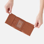 Keen Mini Trifold Compact Wallet in Pebbled Leather - Cashew