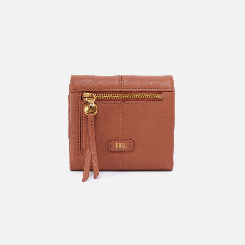 Keen Mini Trifold Compact Wallet in Pebbled Leather - Cashew