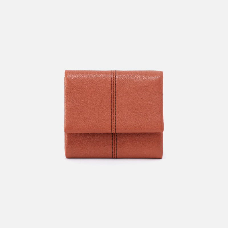 Keen Mini Trifold Compact Wallet in Pebbled Leather - Apricot