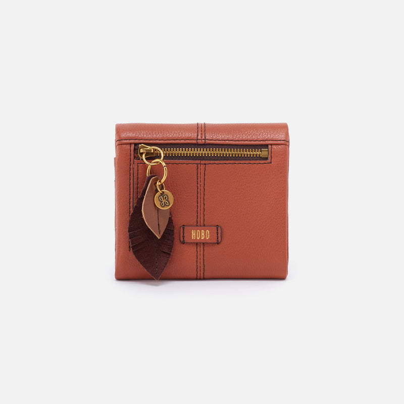 Keen Mini Trifold Compact Wallet in Pebbled Leather - Apricot