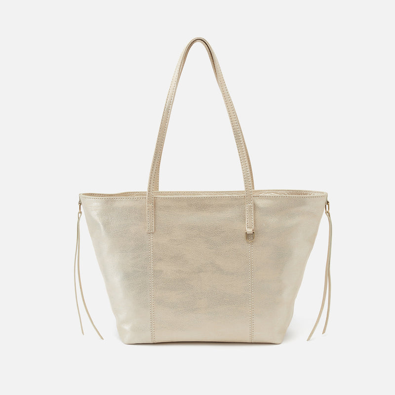Kingston Small Tote in Metallic Leather - Pearled Silver