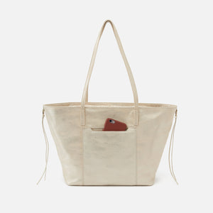 Kingston Small Tote in Metallic Leather - Pearled Silver