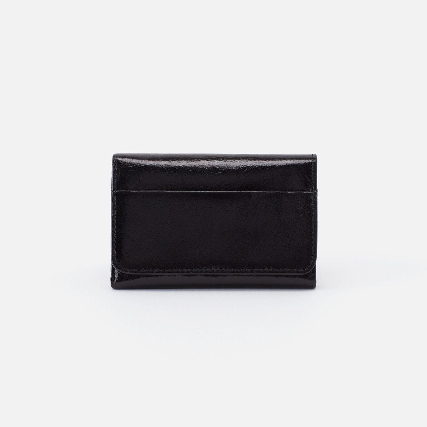 Jill Trifold Wallet in Polished Leather - Black